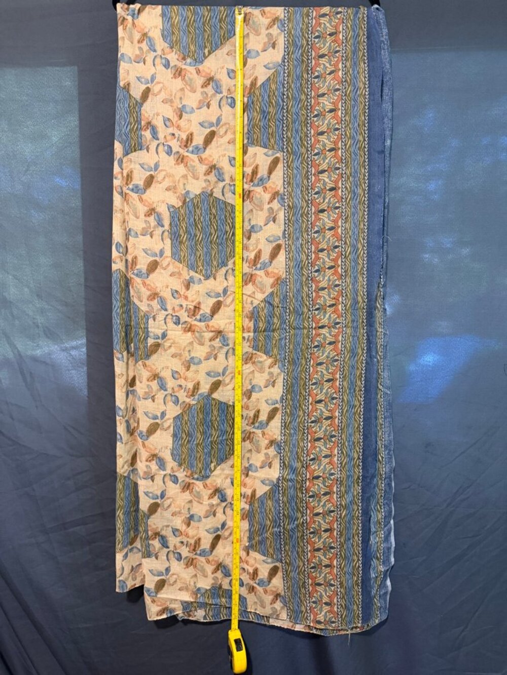 Beige Blue Leaf Border Dupatta Scarf 80x20
